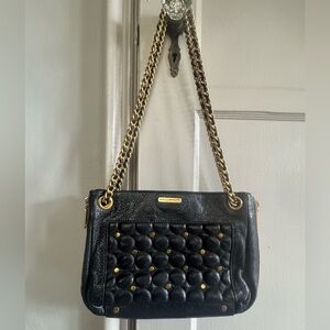 Rebecca Minkoff Black Quilted, Gold Studded, Leather Shoulder Bag